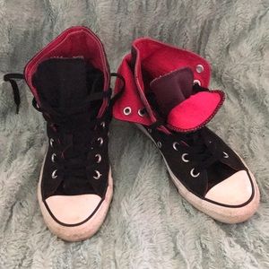 BLACK/PINK/PURPLE HIGH TOP CONVERSE-size 7